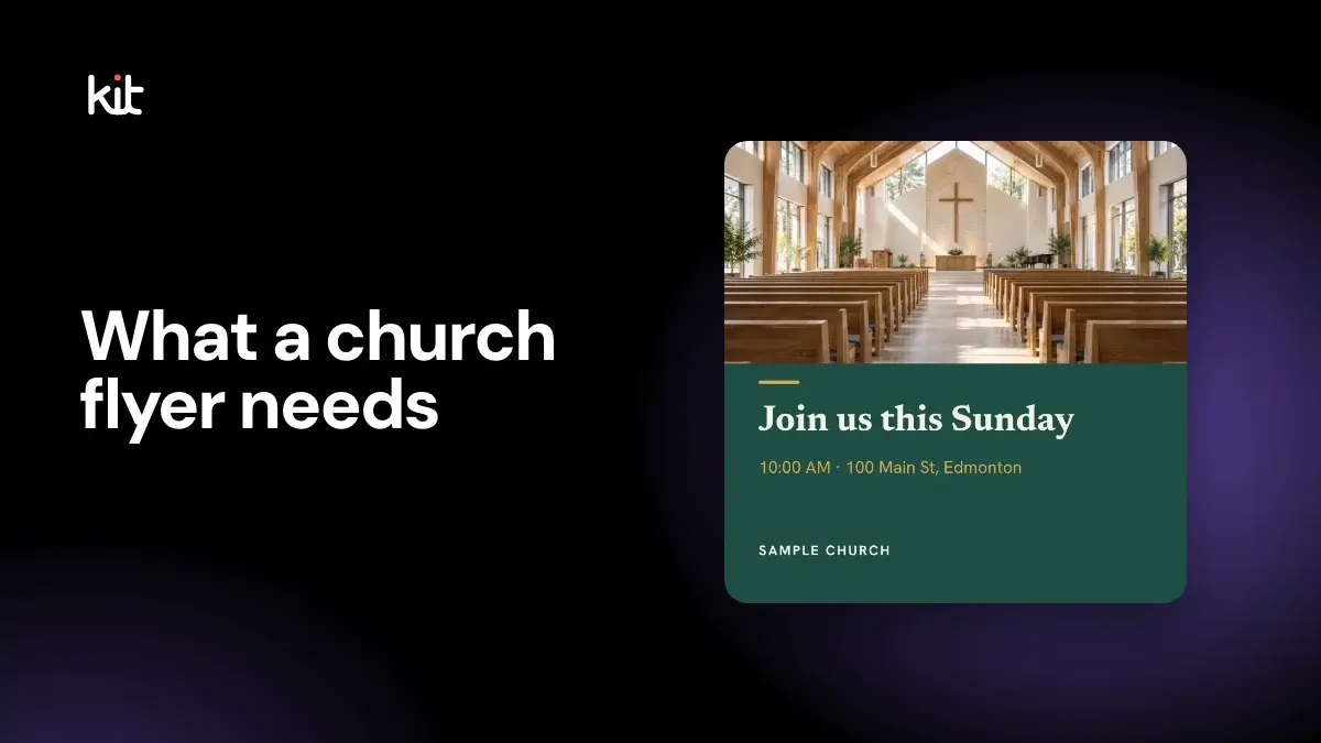 What a church flyer needs: a sample Join us this Sunday invite with a sanctuary photo, a start time and a street address