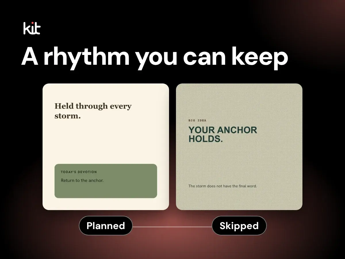 A rhythm you can keep: two sample church posts, one marked Planned and one marked Skipped