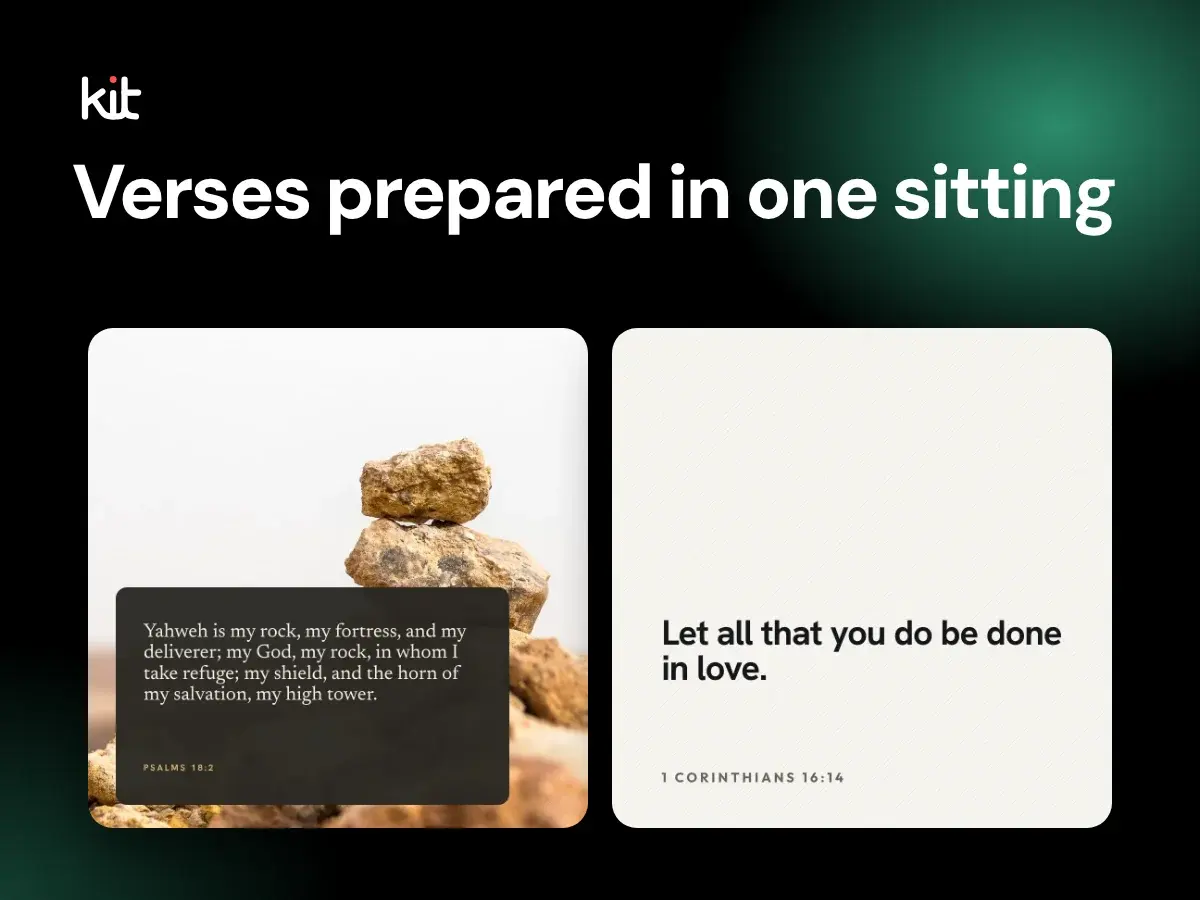 Verses prepared in one sitting: two sample verse designs quoting Psalm 18:2 and 1 Corinthians 16:14
