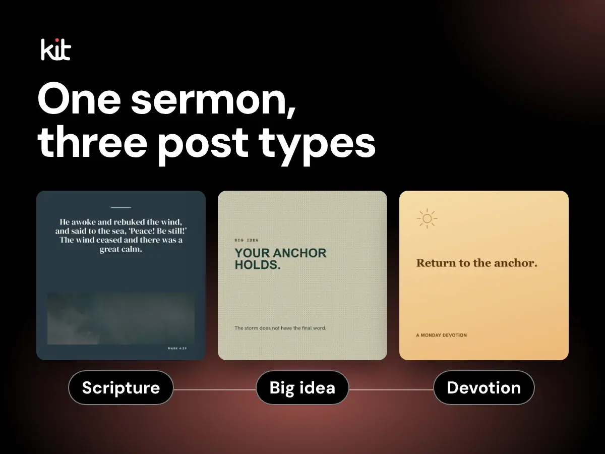 One sermon, three post types: sample Scripture, big idea and devotion designs from one fictional sermon