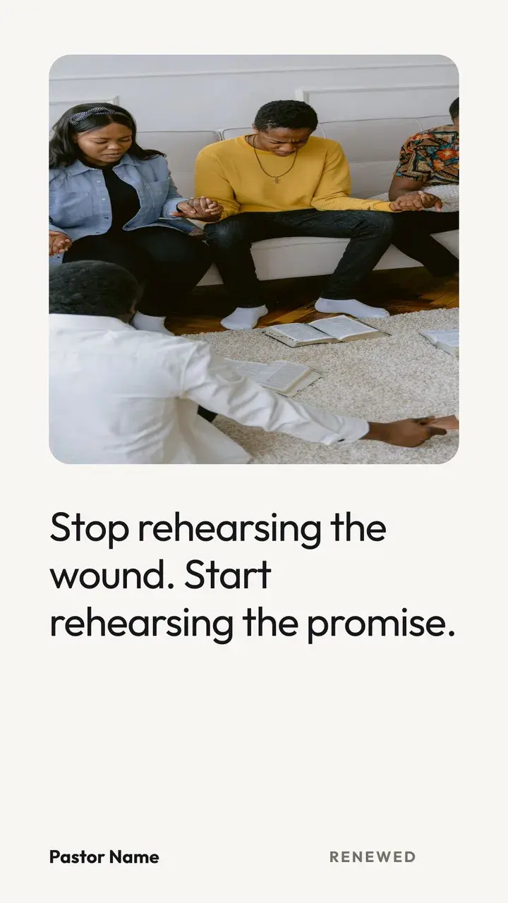 Quote post with a photo of a small group praying together