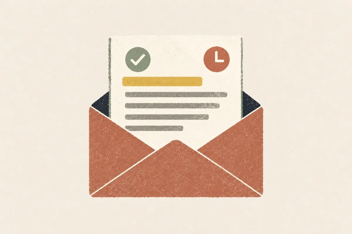 An open envelope with a message card sliding out.