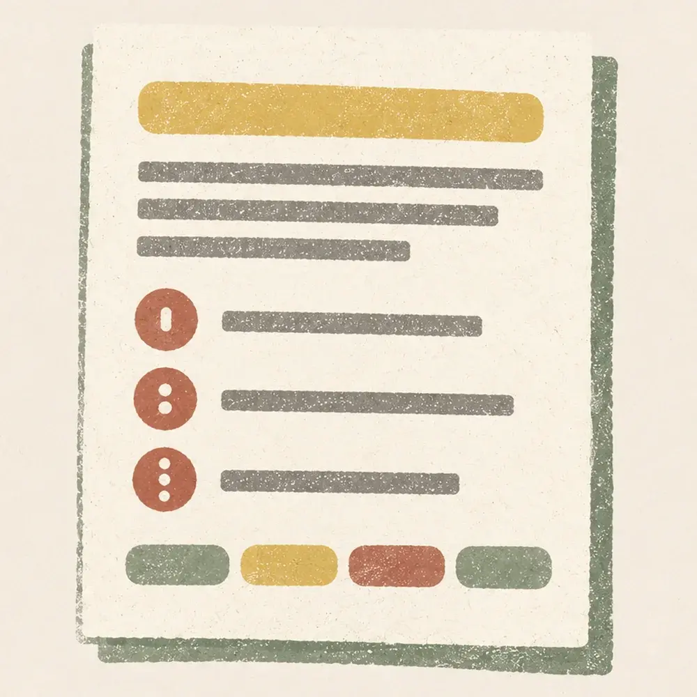 A summary card with a highlighted big idea, three numbered points and keyword chips.