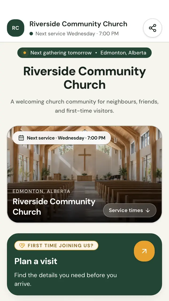 Church in bio page of a fictional sample church