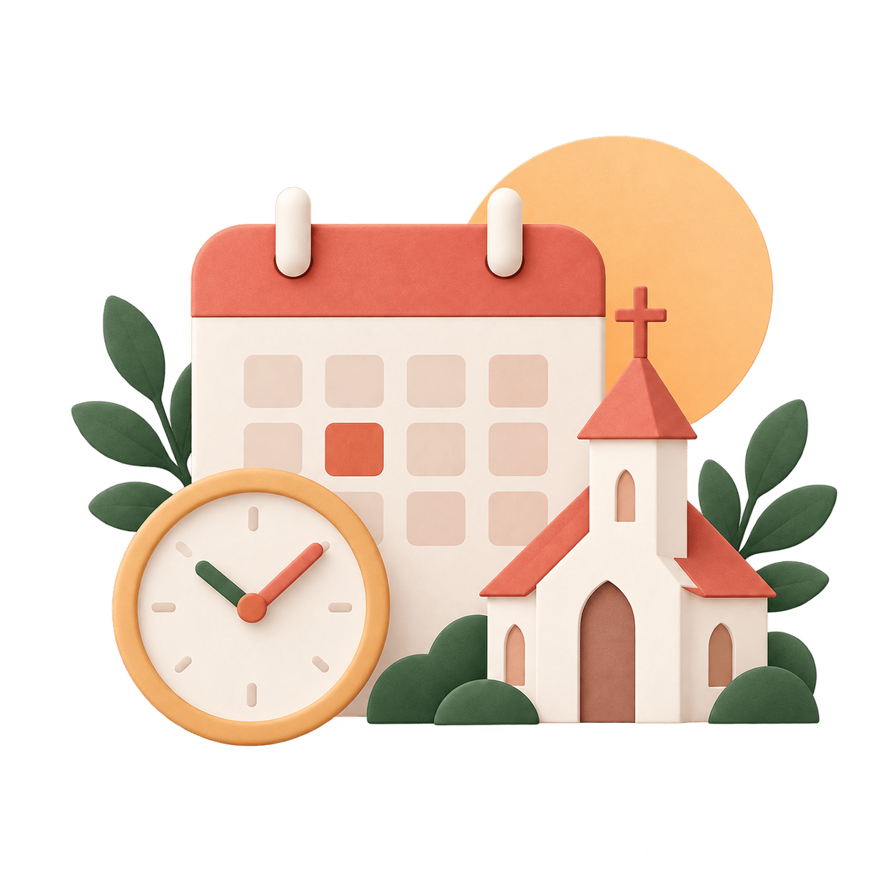 Colorful illustration of a church service schedule