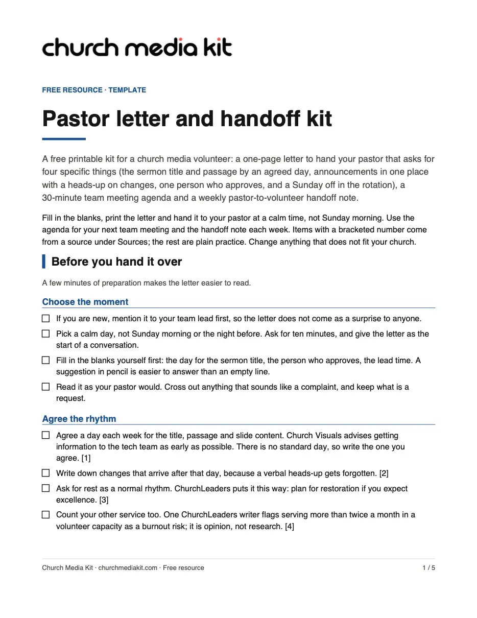 Page 1 of the Pastor letter and handoff kit PDF