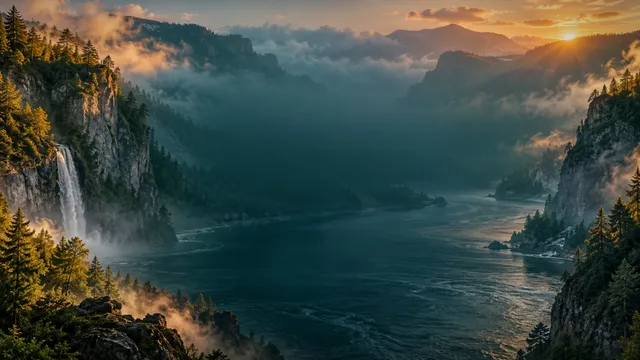 Misty Gorge River, a water worship background