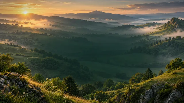 Rolling Hills Fog, a landscape worship background