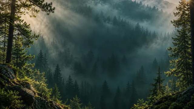 Pine Forest Beams, a landscape worship background