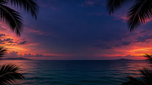 Tropical Palms Sunset, a landscape worship background