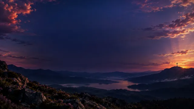 Cross Rays Twilight, a faith worship background