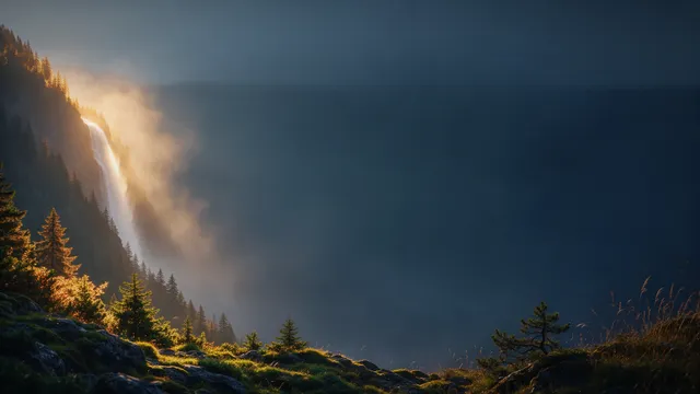 Mountain Waterfall Mist, a mountains worship background