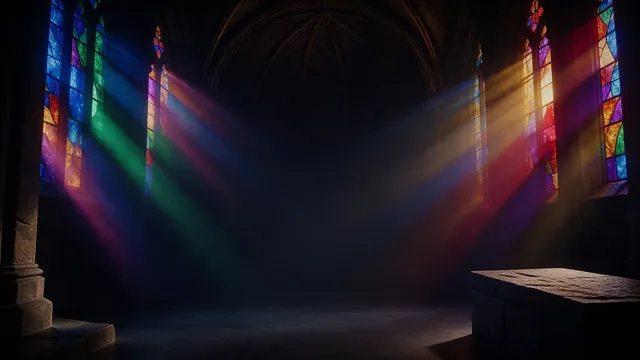 Coloured Light Beams, a stained glass worship background