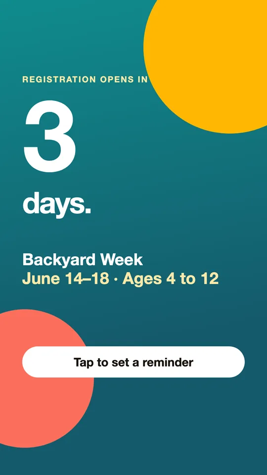 A teal Story with a huge number 3 and the words Registration opens in 3 days.